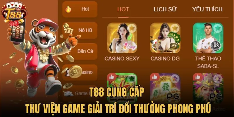 T88 cung cấp thư viện game giải trí đổi thưởng phong phú